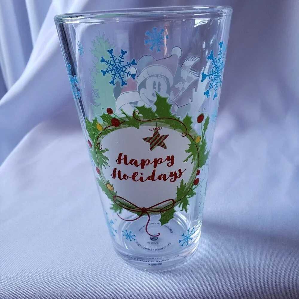 Zak! Disney Mickey Minnie Mouse Glassware Set of 2 Pint 16 ounce Christmas Cups
